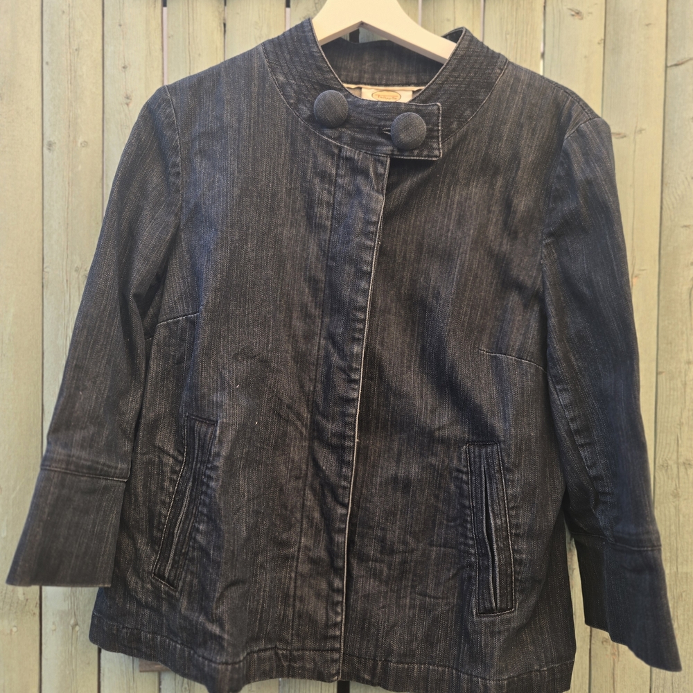 Talbots Dark Wash Denim Military Jacket Women’s M Cropped Utility Style